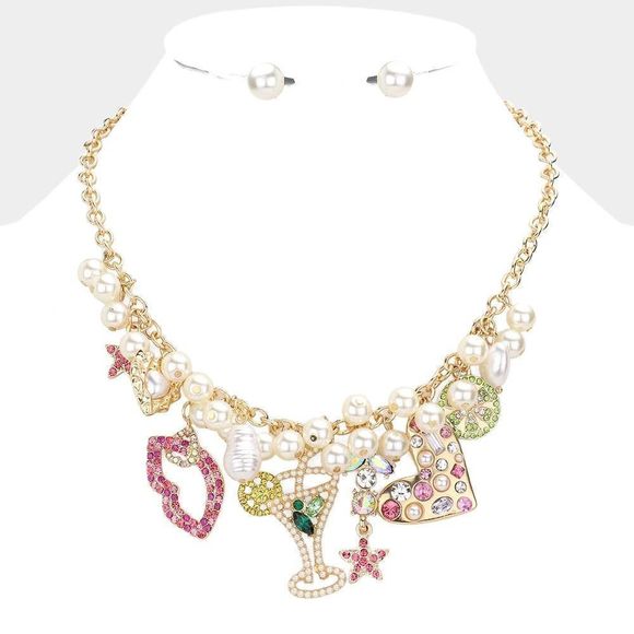 Charm Necklace Starfish Lips Cocktail Heart Lime Pearl Pendant Necklace - Picture 3 of 11